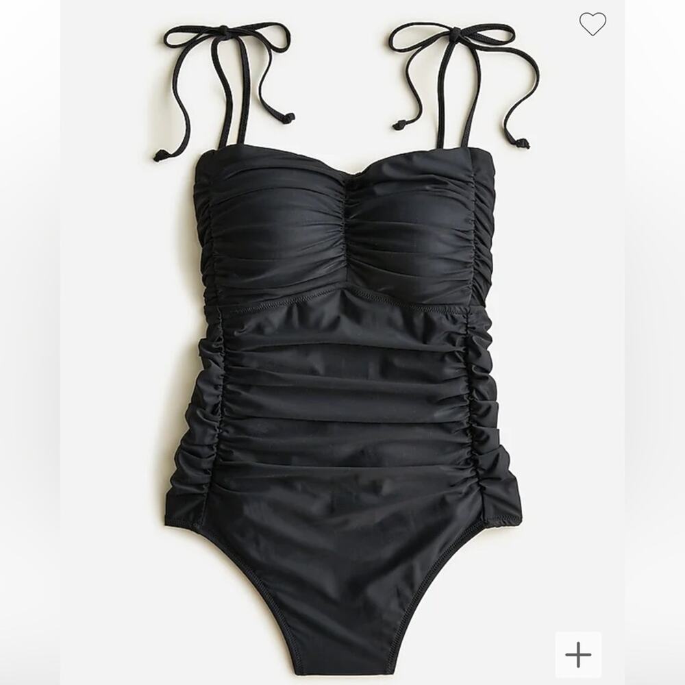 J.Crew Ruched Tie Shoulder Neckline One Piece Swimsuit Black Plus Size